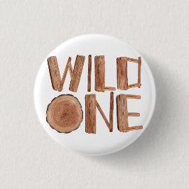 Rustieke Wild One Houten 1e Verjaardag Ronde Button 3,2 Cm