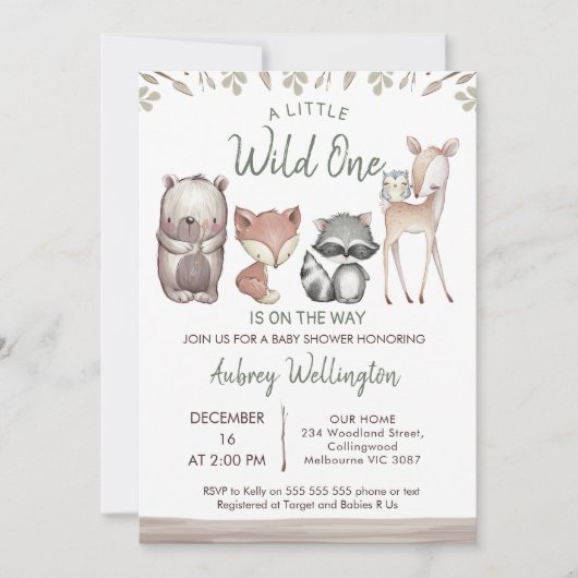 Rustieke Wild One Woodland Animals Baby shower Kaart (Voorkant)