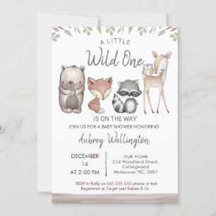Rustieke Wild One Woodland Animals Baby shower Kaart