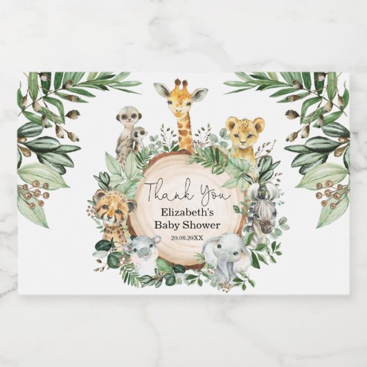 Rustieke Wild Safari Baby Dieren Oerwoud Groen Sparkling Wijnetiket (Enkel label)