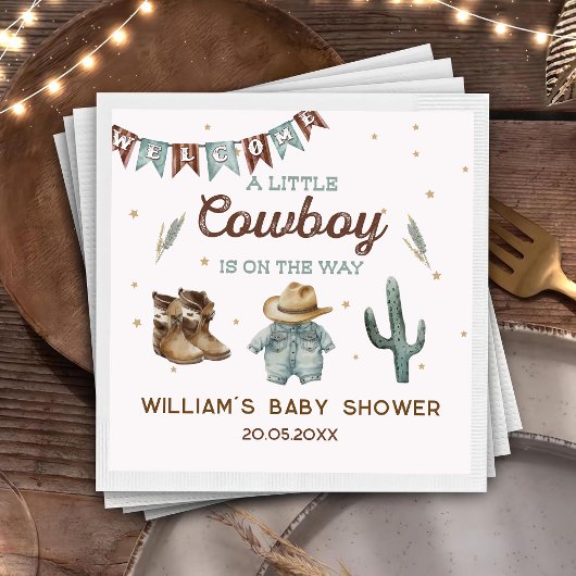 Rustieke Wild West Cowboy Baby shower Papier Borde Servet