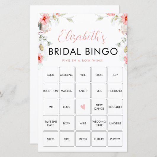 Rustieke Wildbloemen Bingo spel Kaart (Voorkant / Achterkant)