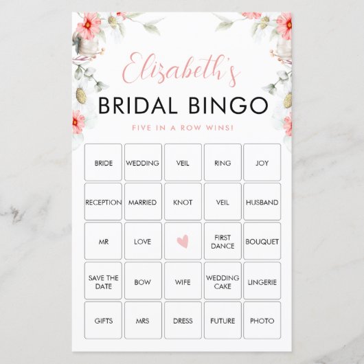 Rustieke Wildbloemen Bingo spel Kaart (Voorkant)