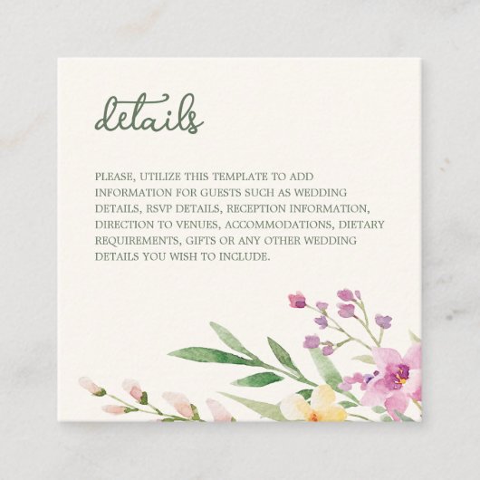 Rustieke Wildbloemen bloemenbruiloft Informatiekaartje (Voorkant)