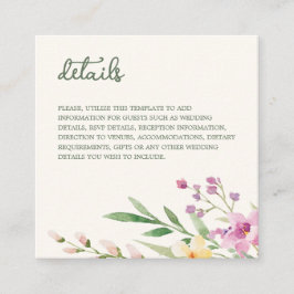 Rustieke Wildbloemen bloemenbruiloft Informatiekaartje