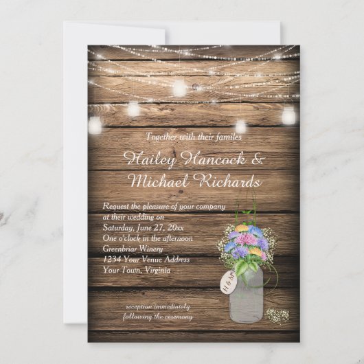 Rustieke Wildbloemen Boeket Mason Jar Bruiloft | Kaart (Voorkant)