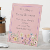 Rustieke Wildbloemen Boho Dusty Roze Bruiloft Reclamebord Met Voetstuk (Insitu)