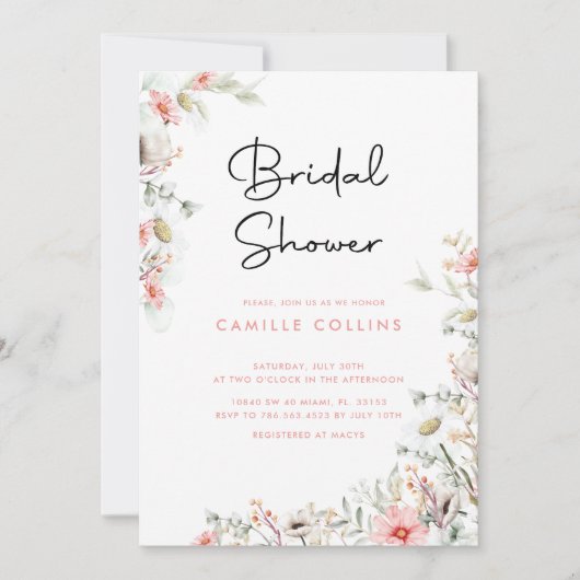 Rustieke Wildbloemen Bruids Douche Uitnodiging (Voorkant)