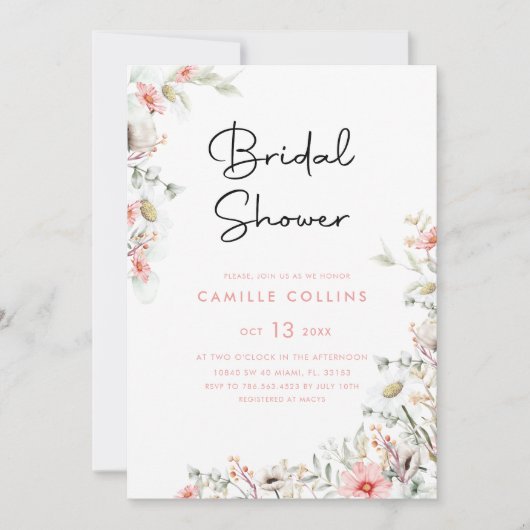 Rustieke Wildbloemen Bruids Douche Uitnodiging (Voorkant)