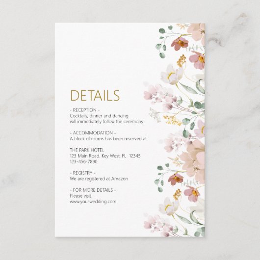 Rustieke Wildbloemen Bruiloft Details Behuizing Ka Informatiekaartje (Voorkant)