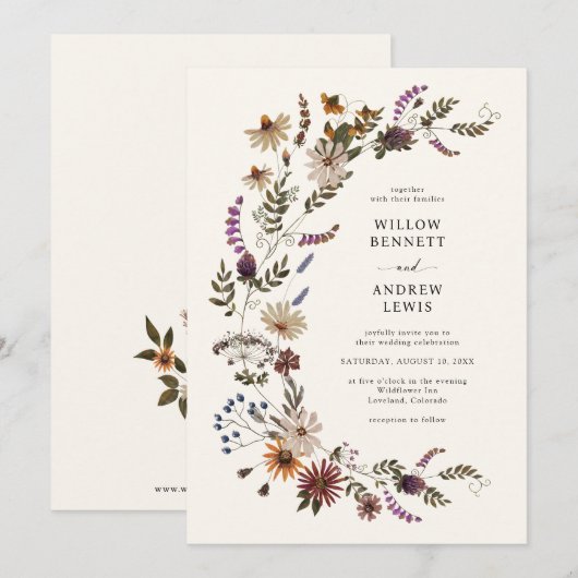 Rustieke Wildbloemen Bruiloft Kaart (Voorkant / Achterkant)