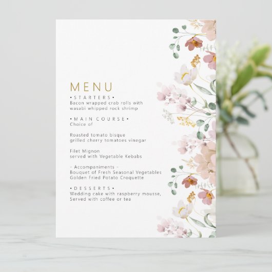 Rustieke Wildbloemen Bruiloft Menu (Staand voorkant)