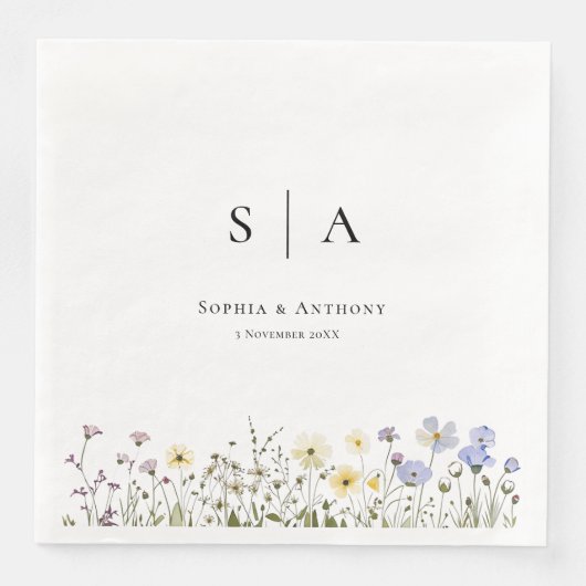 Rustieke Wildbloemen Bruiloft servetten (Voorkant)