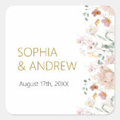 Rustieke Wildbloemen Bruiloft Vierkante Sticker (Voorkant)