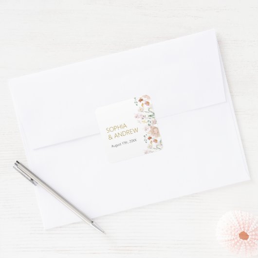Rustieke Wildbloemen Bruiloft Vierkante Sticker (Envelop)