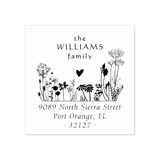 Rustieke Wildbloemen Elegant familie retour adres Rubberstempel (Afrduk)