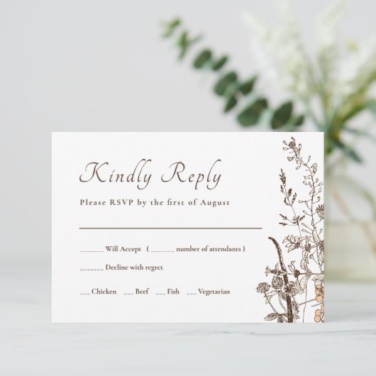 Rustieke Wildbloemen Herfst Bloemen Bruiloft RSVP (Staand voorkant)