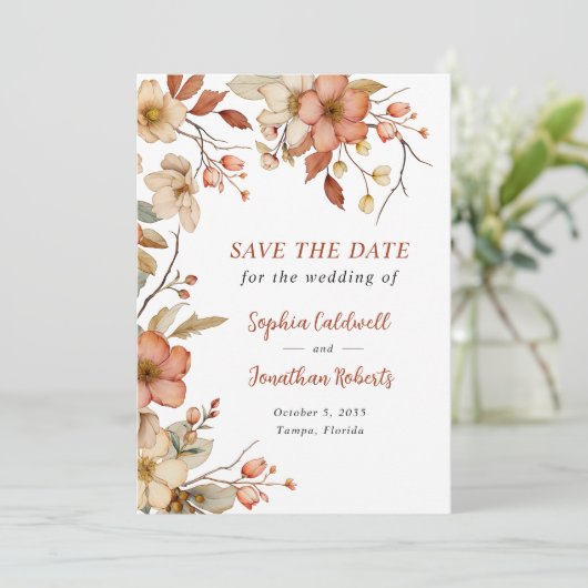 Rustieke Wildbloemen herfst bruiloft Save The Date (Staand voorkant)