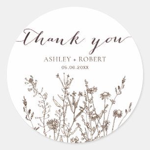 Rustieke Wildbloemen Herfst Meadow Bruiloft Favor Ronde Sticker