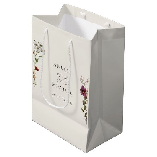 Rustieke Wildbloemen Ivoor Cream Romantische Bruil Medium Cadeauzakje (Voorkant Gekanteld)