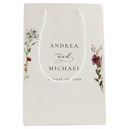 Rustieke Wildbloemen Ivoor Cream Romantische Bruil Medium Cadeauzakje (Voorkant)