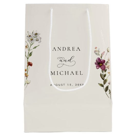 Rustieke Wildbloemen Ivoor Cream Romantische Bruil Medium Cadeauzakje (Achterkant)