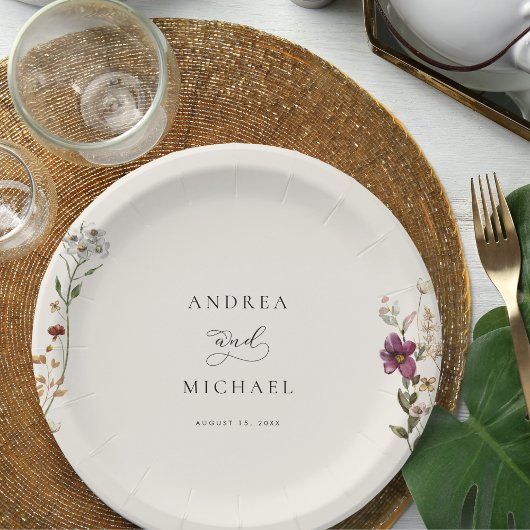 Rustieke Wildbloemen Ivoor Cream Romantische Bruil Papieren Bordje