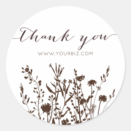 Rustieke Wildbloemen Kruid Aarde Bloemen Dank u Ronde Sticker (Voorkant)