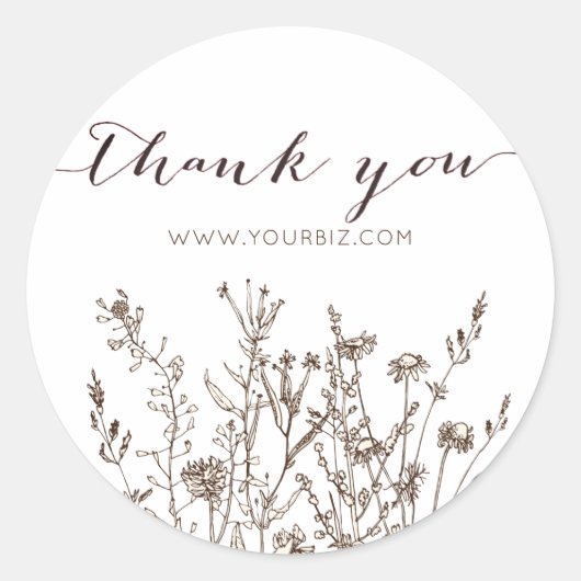 Rustieke Wildbloemen Kruid Aarde Bloemen Dank u Ronde Sticker (Voorkant)
