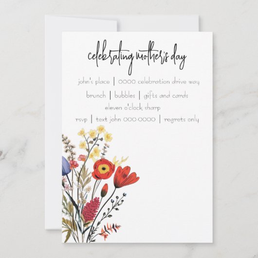 Rustieke Wildbloemen Moederdag Brunch Kaart (Achterkant)