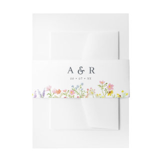 Rustieke Wildbloemen Monogram Bruiloft Uitnodigingen Wikkel