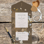 Rustieke Wildbloemen Monogram Bruin QR-code All In One Uitnodiging