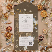Rustieke Wildbloemen Monogram Bruin QR-code All In One Uitnodiging