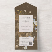 Rustieke Wildbloemen Monogram Bruin QR-code All In One Uitnodiging (Binnen)