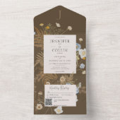 Rustieke Wildbloemen Monogram Bruin QR-code All In One Uitnodiging (Binnen)