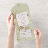 Rustieke Wildbloemen Monogram LT Groen Geen Diner All In One Uitnodiging (Afscheurbaar)