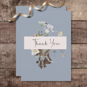 Rustieke Wildbloemen Monogram Stoffig Blauw Bruilo Bedankkaart