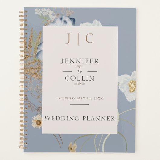 Rustieke Wildbloemen Monogram Stoffig Blauw Planner (Voorkant)