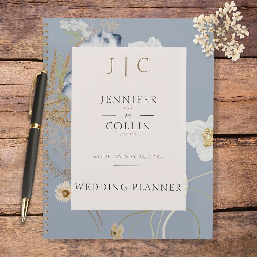 Rustieke Wildbloemen Monogram Stoffig Blauw Planner