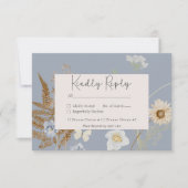 Rustieke Wildbloemen Monogram Stoffig Blauw RSVP Kaartje (Voorkant)