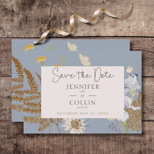 Rustieke Wildbloemen Monogram Stoffig Blauw Save The Date