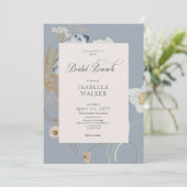 Rustieke Wildbloemen op Dusty Blue Bridal Brunch Kaart (Staand voorkant)