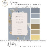 Rustieke Wildbloemen op Dusty Blue Wedding Kaart