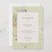Rustieke Wildbloemen op Lichte Sage Bruiloft Kaart (Voorkant)