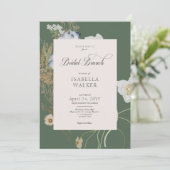 Rustieke Wildbloemen op Sage Green Bridal Brunch Kaart (Staand voorkant)
