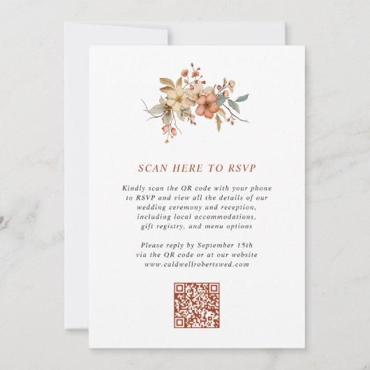 Rustieke Wildbloemen QR Code Herfst Bruiloft Kaart (Achterkant)