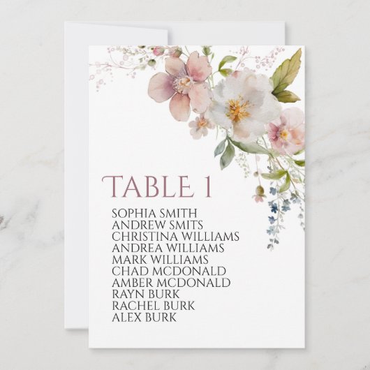 Rustieke Wildbloemen tafel nummer 1 Zitkaart Kaart (Voorkant)