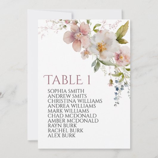 Rustieke Wildbloemen tafel nummer 1 Zitkaart Kaart (Achterkant)