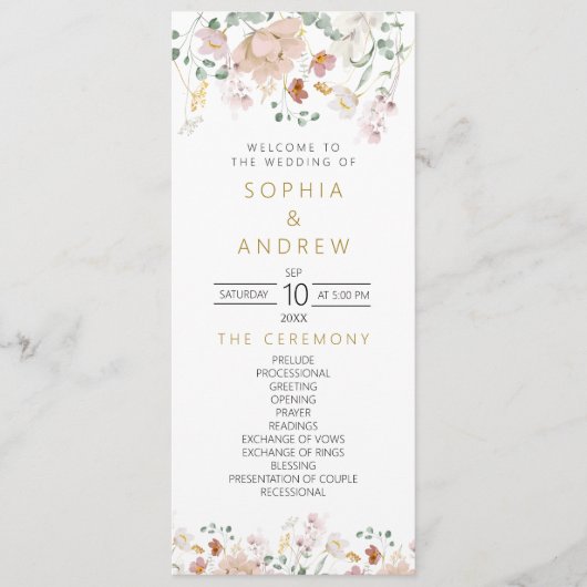 Rustieke Wildbloemen Trouwprogramma's Programmakaart (Voorkant)