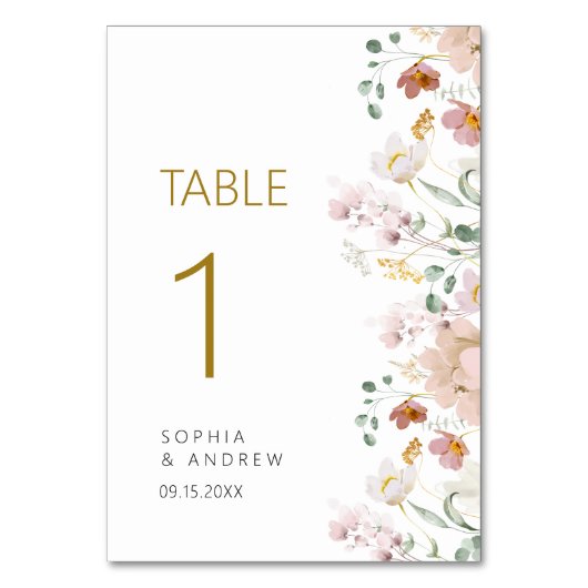 Rustieke Wildbloemen Trouwtafel Nummers 1 Kaart (Achterkant)
